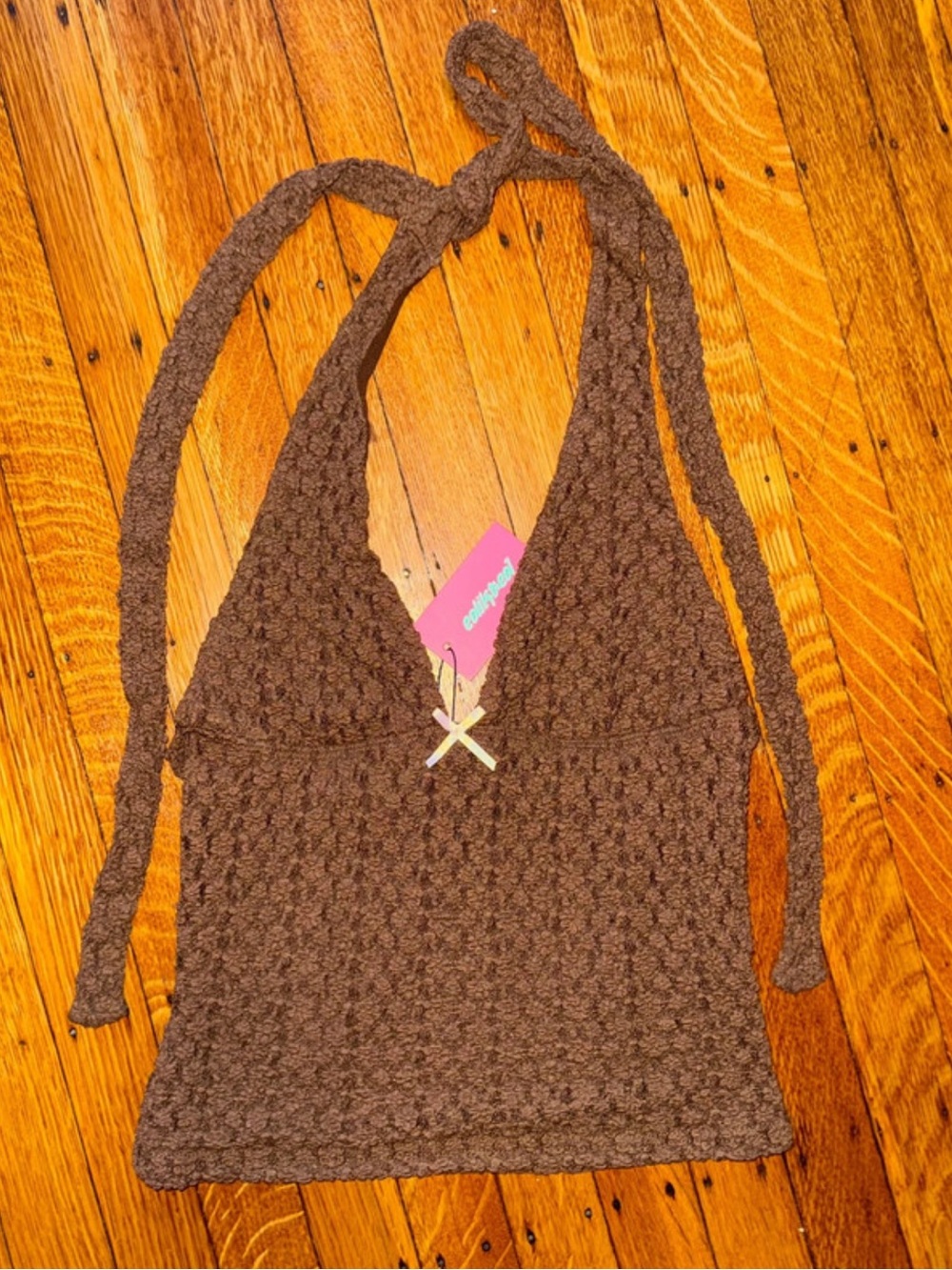 Edikted Brown Floral Lace Halter Top